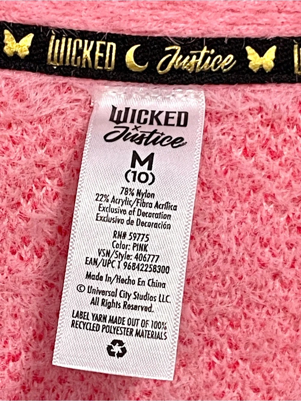 Justice Girls' 10 Wicked Pink Fuzzy Argyle sweater Cardigan button up Jacket
